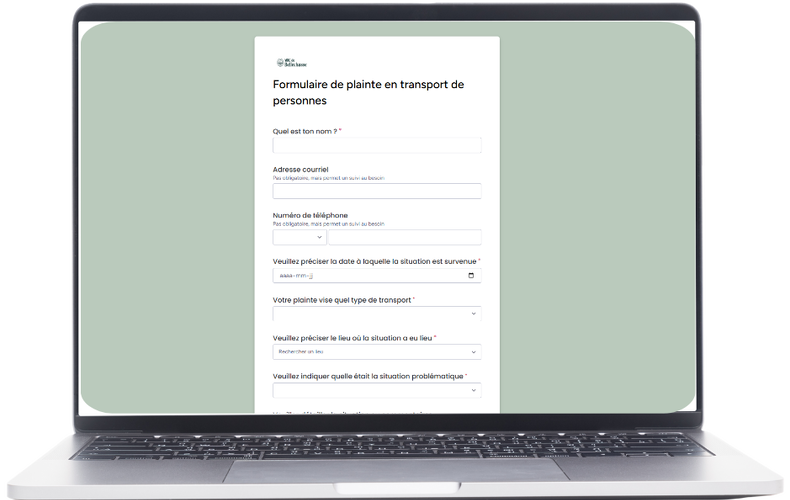 Un formulaire de plainte pour les services de transport de personnes